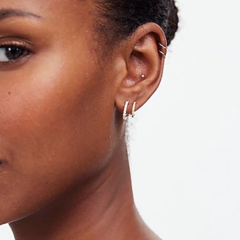 Madewell Demi-Fine Pavé Double Hoop Earrings - Picture 2 of 4